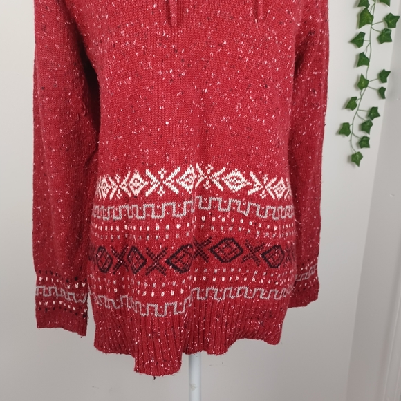 Gitano Holiday Knit Sweater Medium Red V-Neck W/ Hood -Long Sleeve -Drawstring - Picture 4 of 14